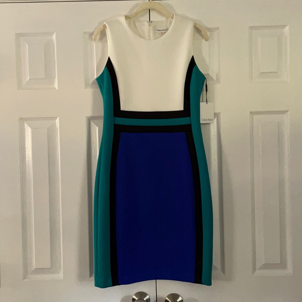Calvin Klein Sleeveless Color Block Dress Sz 8